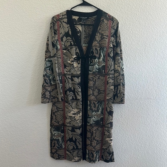 Citron Santa Monica Long Duster Coat Jacket Brocade Jacquard Kimono - Picture 1 of 7